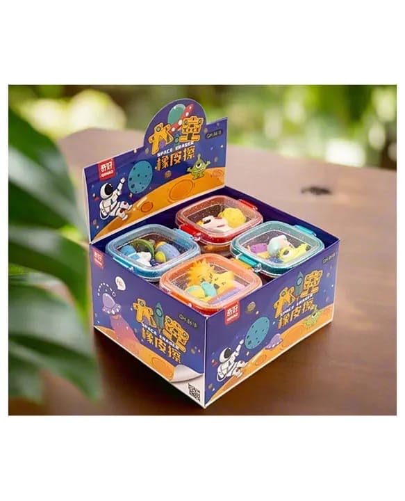 Space erasers with animal characters, packaged in individual bento boxes with different colored trims www.usmile.toys